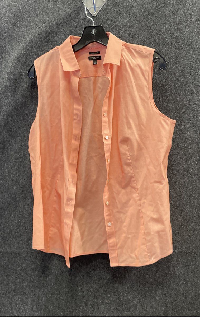 Talbots Women's Sleeveless Button Down Shirt Orange Wrinkle Resistant Sz 14P