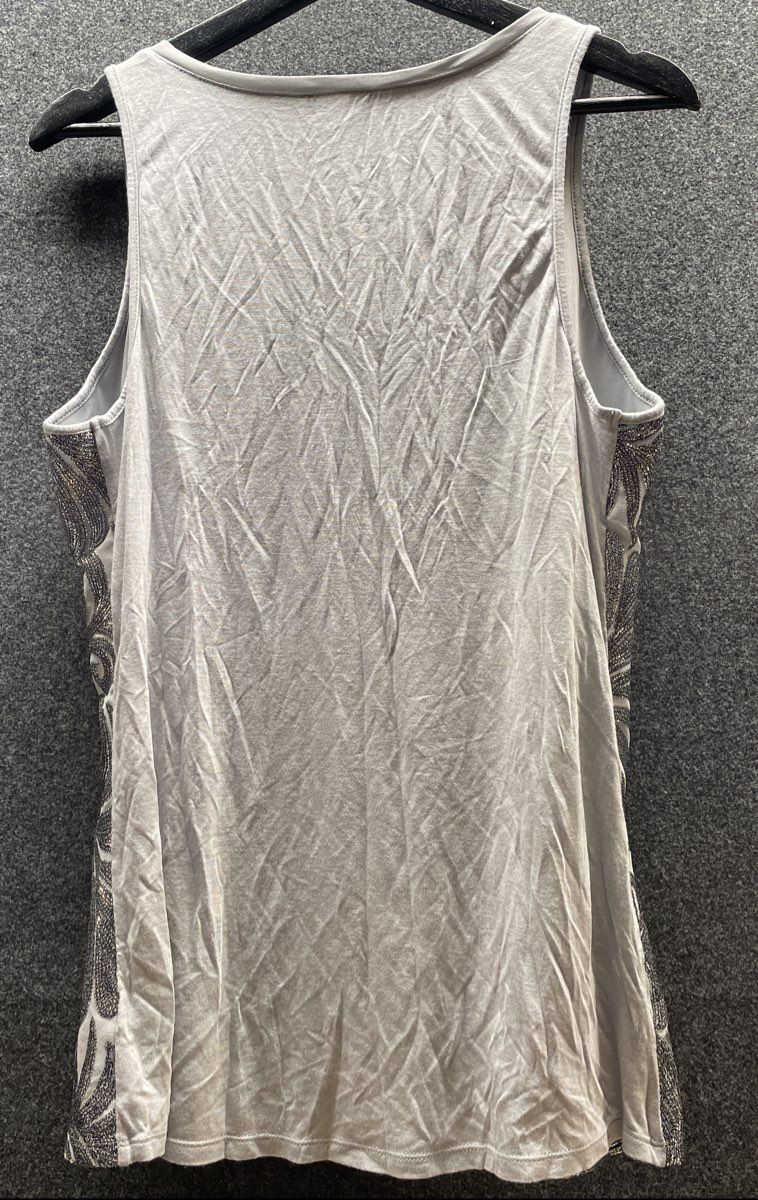 Express Women's Grey Metallic Embroidered Scroll Tank Top Size L NWT