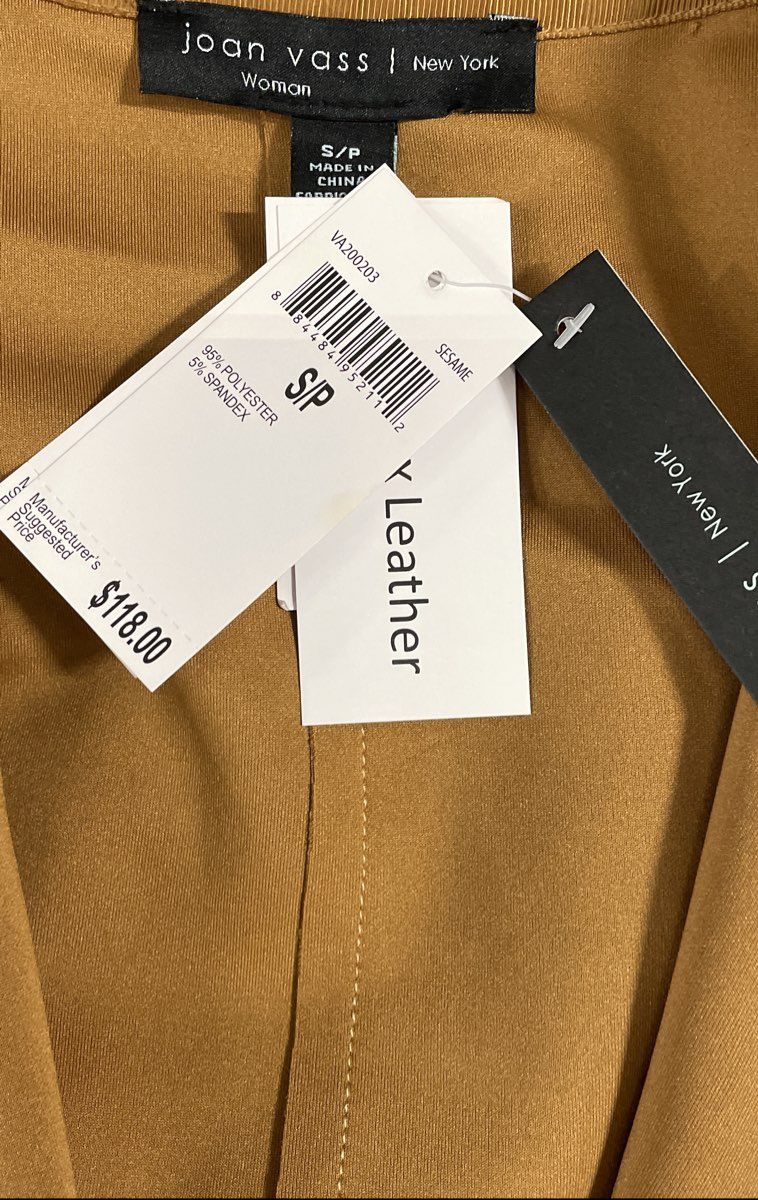 Joan Vass Women's Sesame Faux Leather Hooded Belted Wrap Coat Sz S NWT