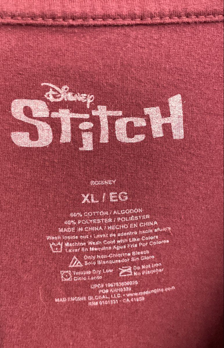 Disney Stitch Maroon Surfing Hibiscus Graphic T-Shirt Sz XL