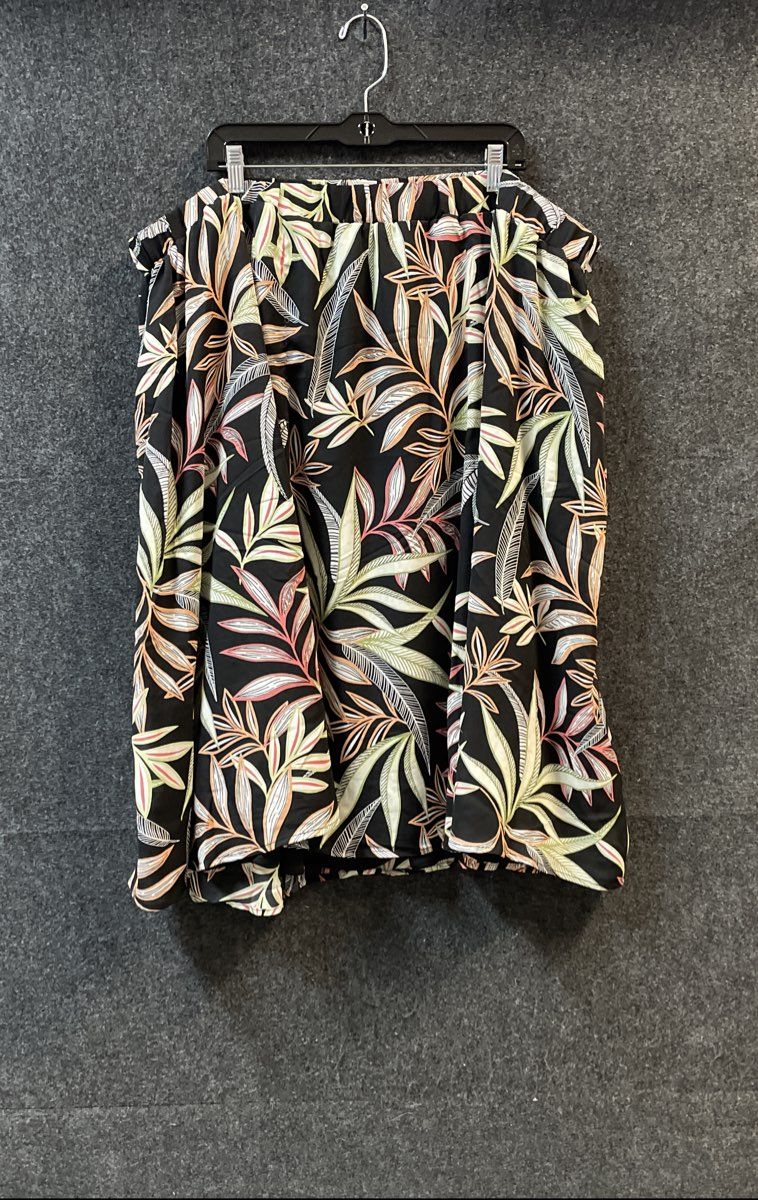 Cj Banks Women's Black Tropical Floral Leaf Print Elastic Waist Skirt NWT Sz 3X