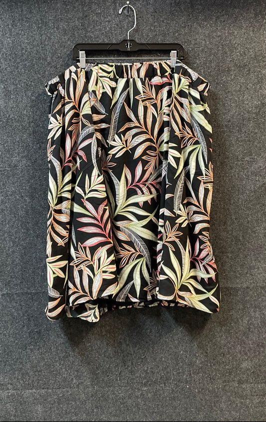 Cj Banks Women's Black Tropical Floral Leaf Print Elastic Waist Skirt NWT Sz 3X