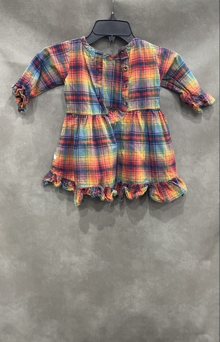 Ruffle Butts Girls Rainbow Plaid Ruffle Tunic Shirt Long Sleeve Cotton Sz 3T