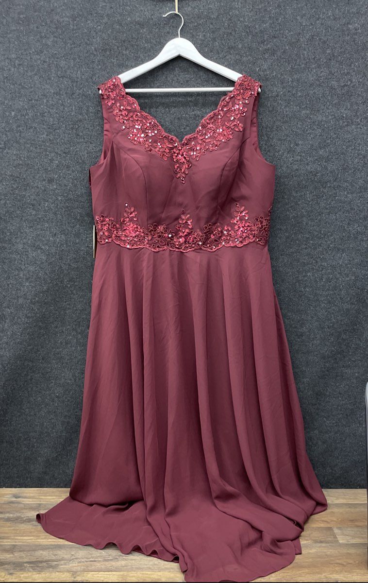 MISSACC Women's Burgundy Sleeveless Maxi Bridesmaid Dress Floral Lace Sequin NWT