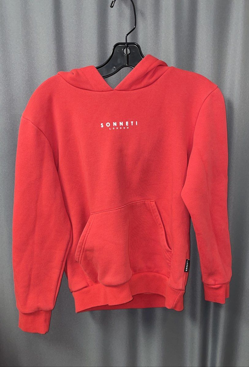 Sonneti London Men's Red Pullover Hoodie Sweatshirt Logo Kangaroo Pocket Sz L