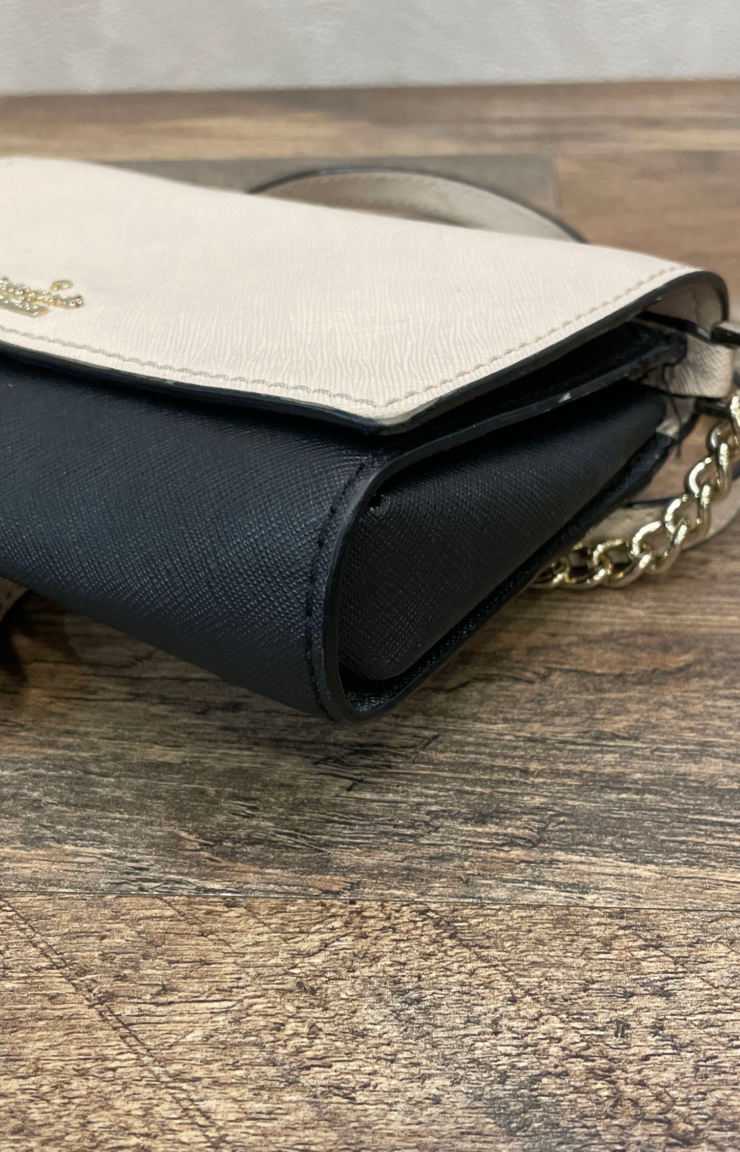 Kate Spade Cream Black Saffiano Leather Colorblock Chain Crossbody Bag