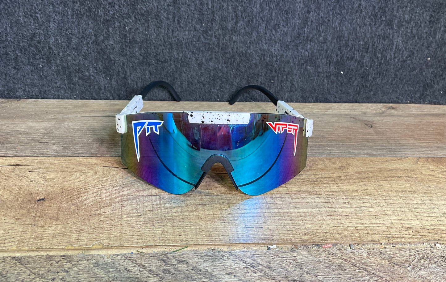 Pit Viper Unisex Sunglasses White Splatter Iridescent Mirror Lens Wrap Around