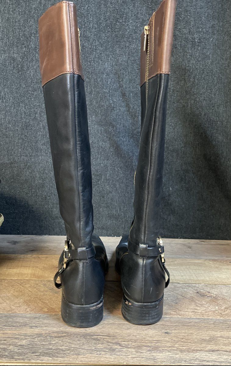 Michael Kors Two Tone Black Brown Leather Riding Boots Women's Size 8M