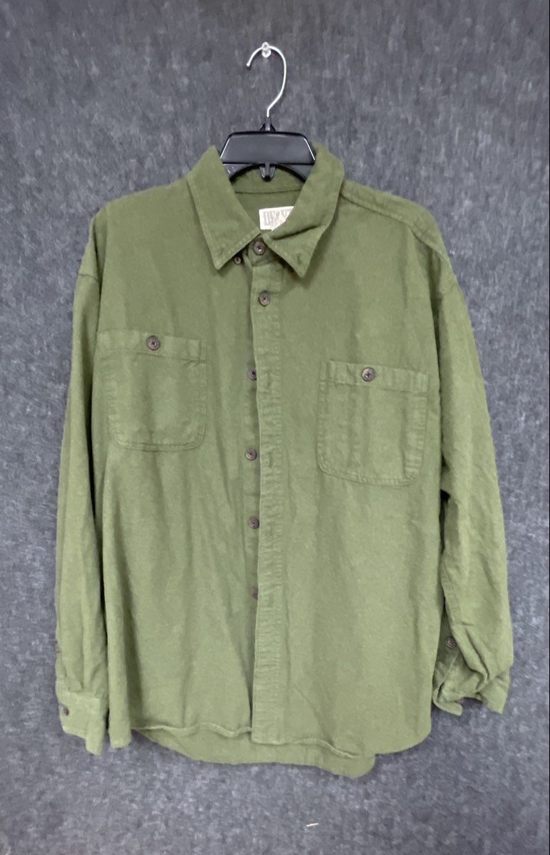 Duluth Trading Co Olive Green Cotton Long Sleeve Button Down Shirt Sz XL
