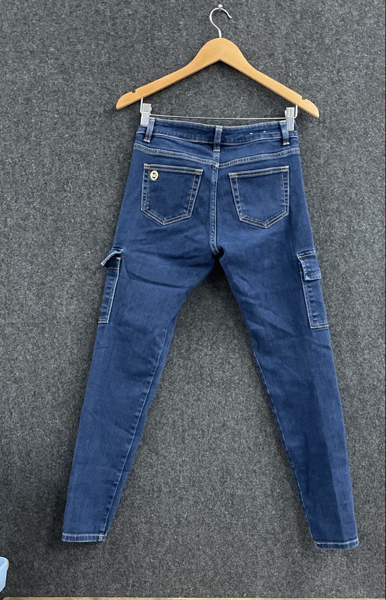 Michael Kors Women's Izzy Skinny Blue Dark Wash Cargo Stretch Jeans Sz 2