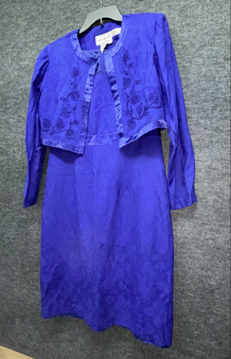 Karin Stevens Women's Plum Purple Vintage 90s Floral Jacquard Dress Set Sz 10
