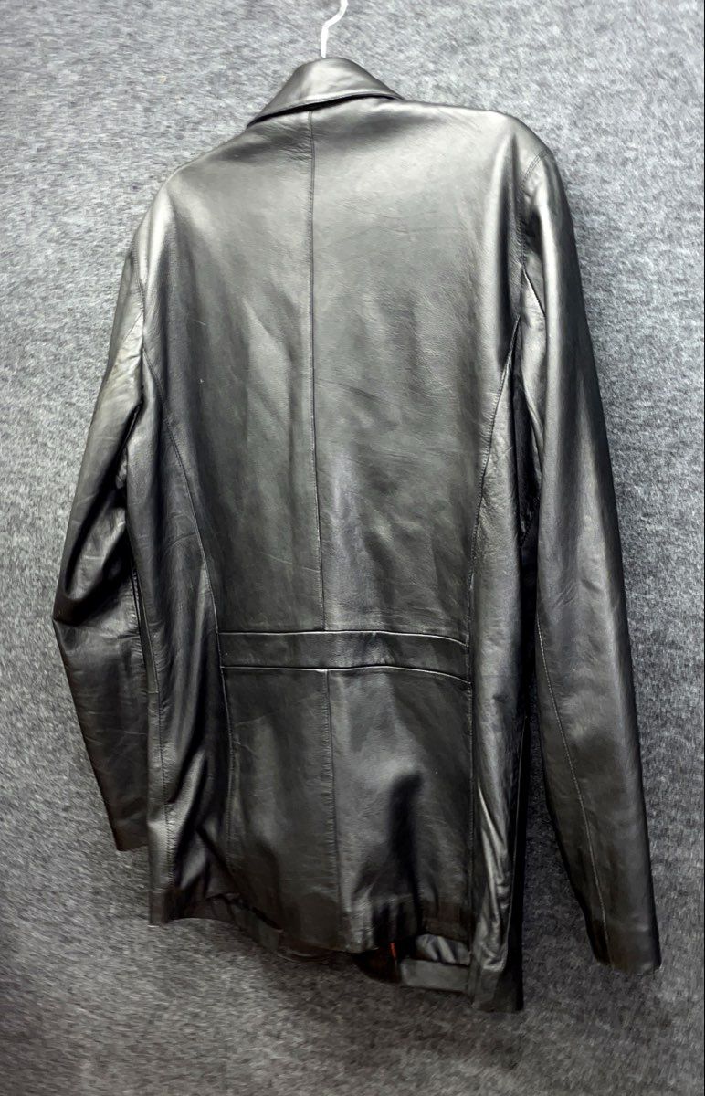 NH League Men's Black Leather Car Coat Blazer Jacket Vintage 90s Sz 46L