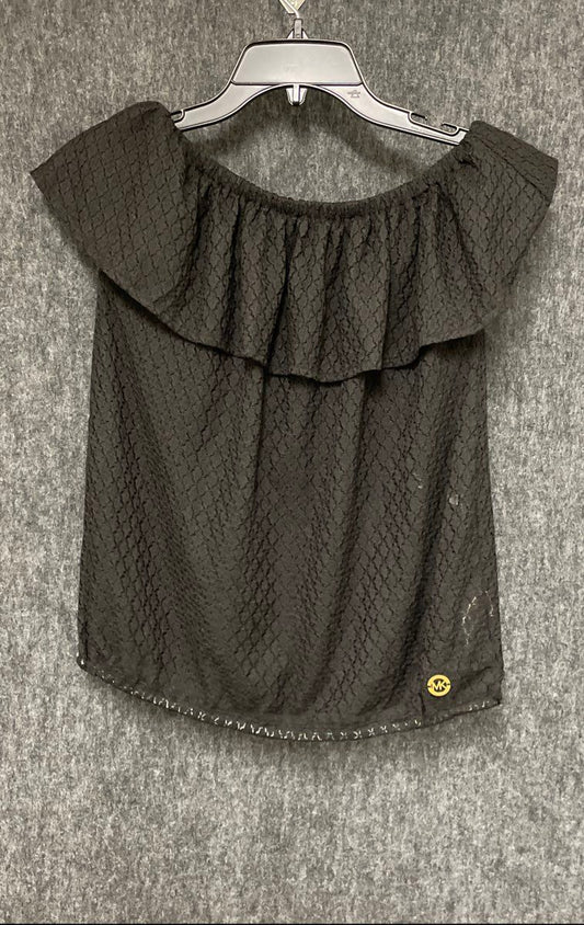 Michael Kors Women's Black Off-The-Shoulder Ruffle Smocked Blouse Sz S