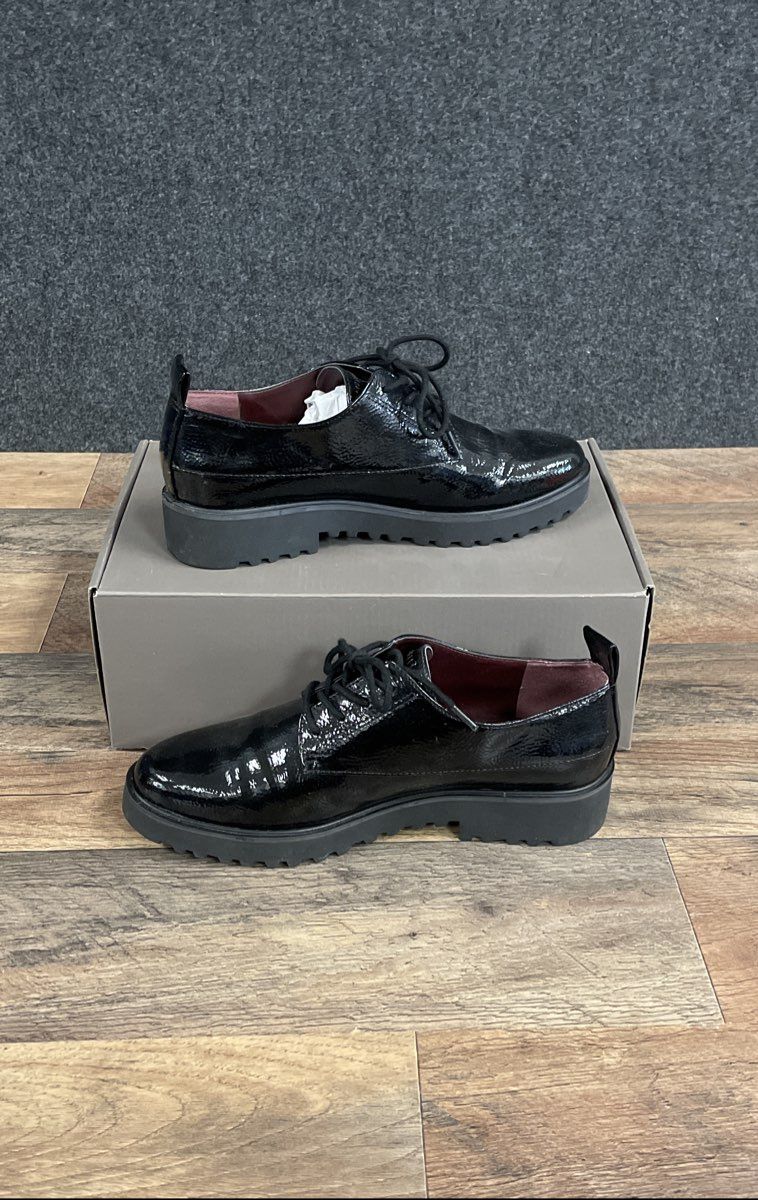Franco Sarto Carey 2 Black Crinkle Patent Platform Oxford Women's Size 6.5 NIB