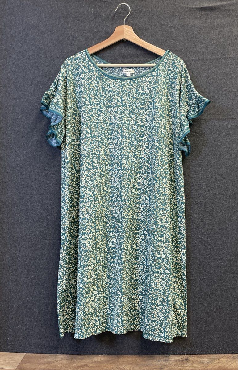 Max Studio Women's Teal Floral Ruffle Flutter Sleeve Tunic Dress Sz 2X