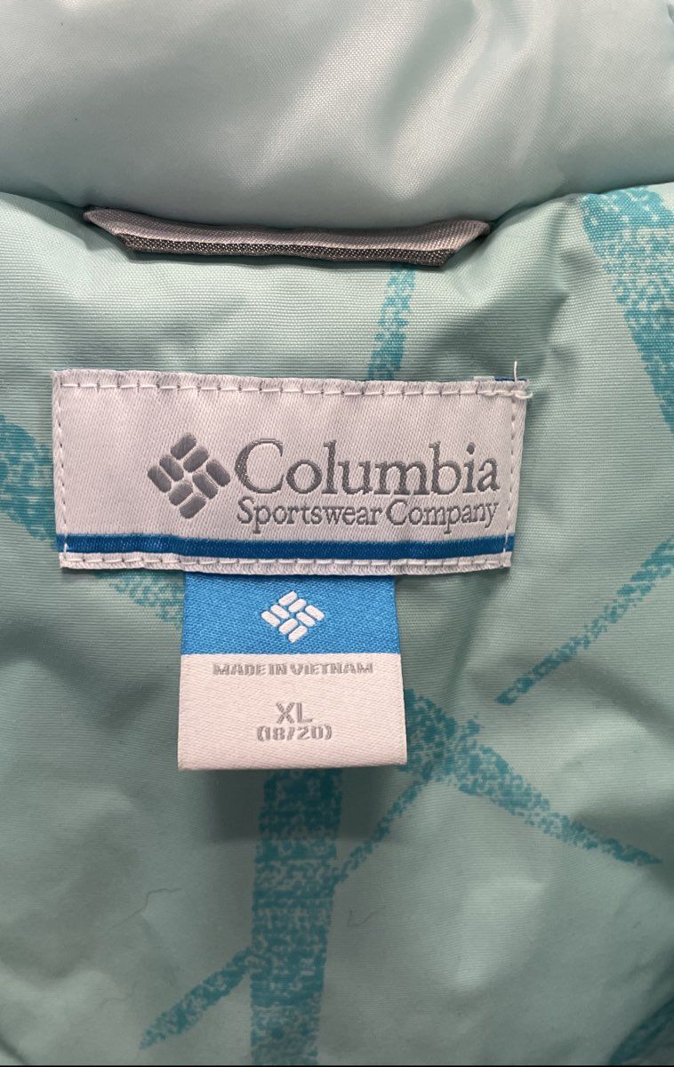 Columbia Women's Light Blue Abstract Pattern Hooded Puffer Ski Jacket Sz XL