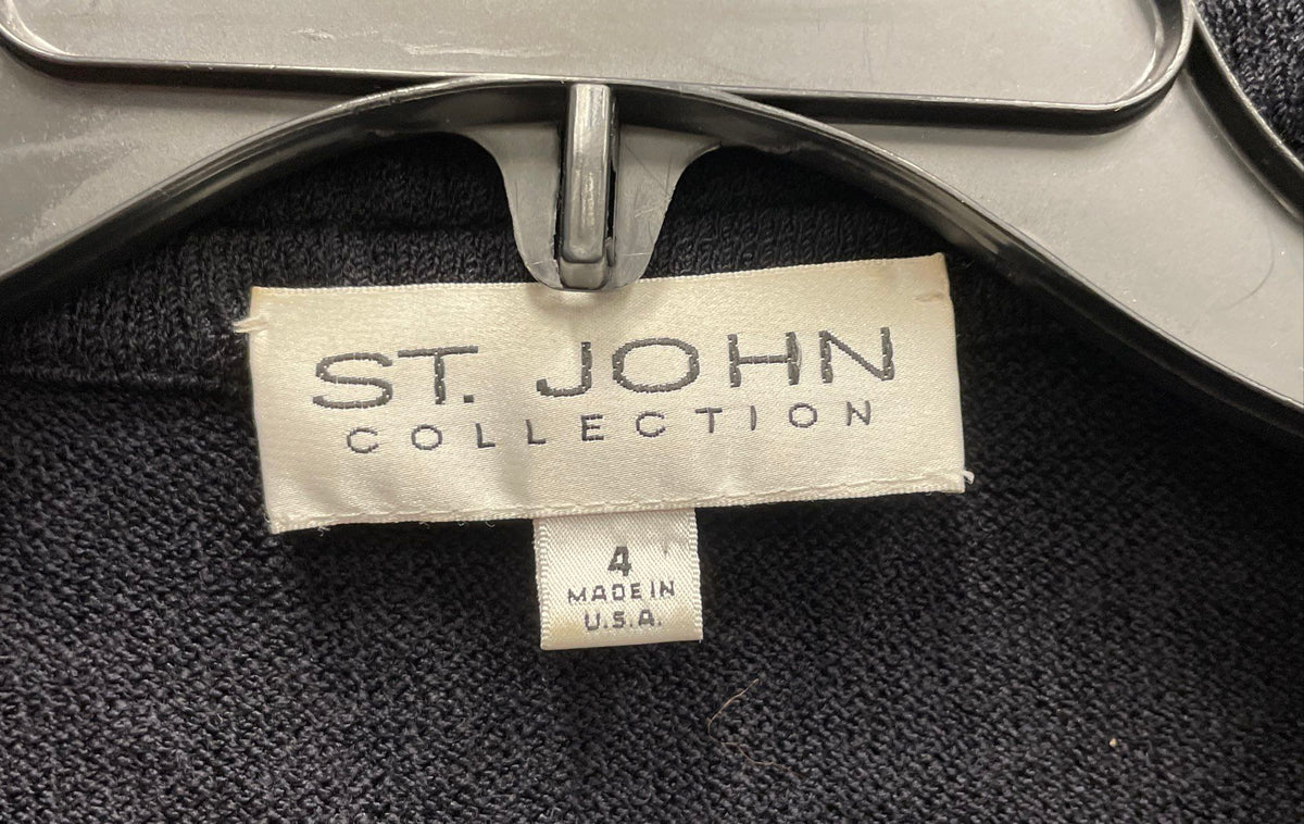 St John Collection Black Knit Blazer Jacket Ornate Gold Buttons Sz 4 USA