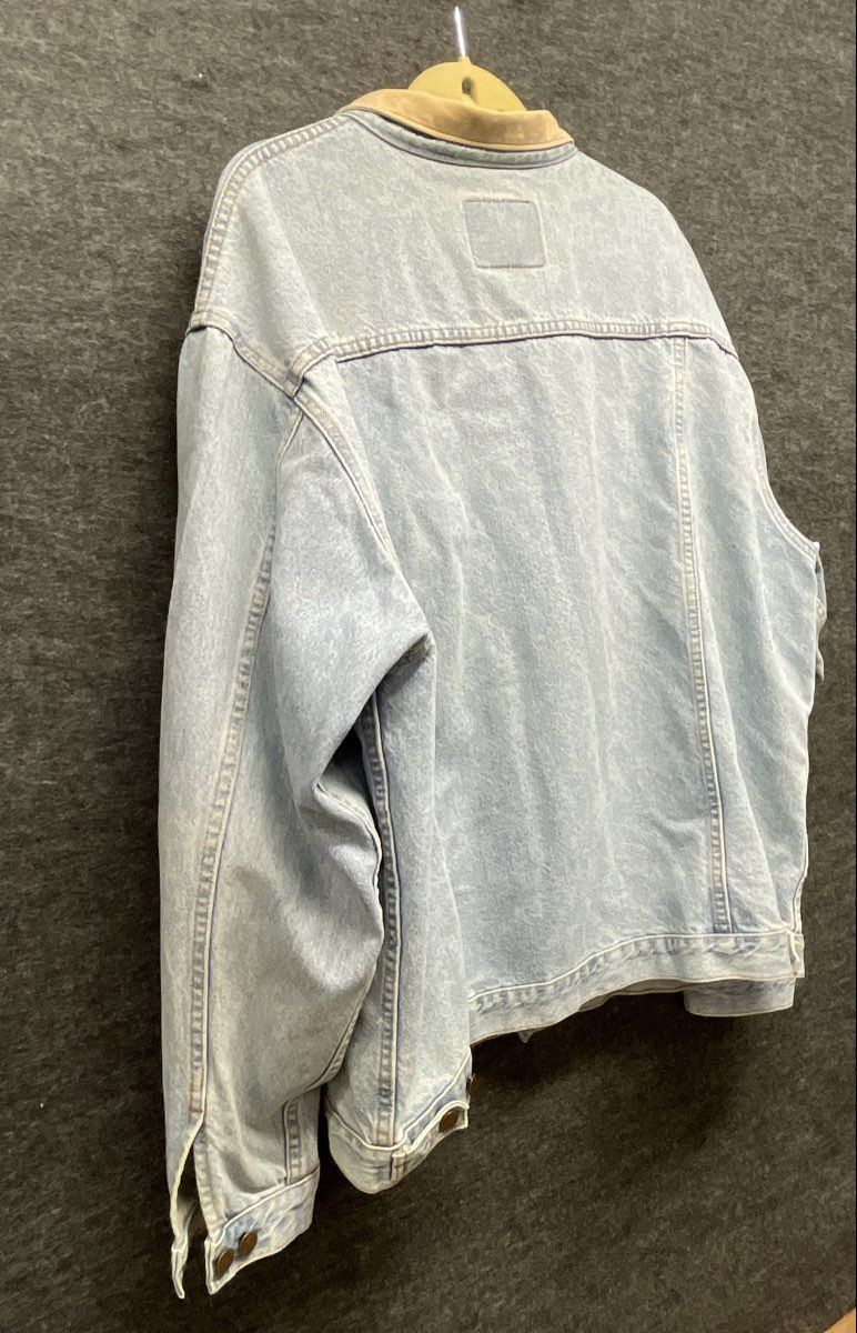 Arizona Jean Company Men's Vintage 90s Light Wash Denim Jacket Faux Collar XL