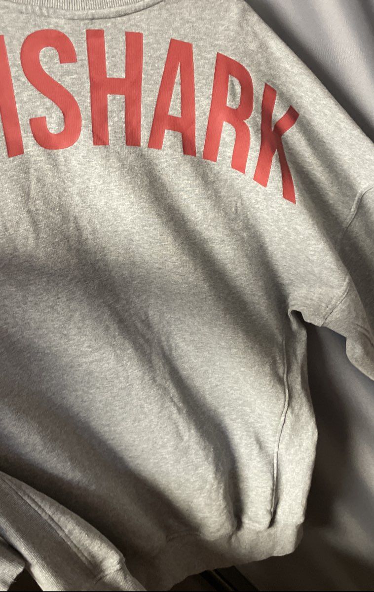 Gymshark Men's Gray Crew Neck Sweatshirt Red Logo Back Graphic Sz XXXL
