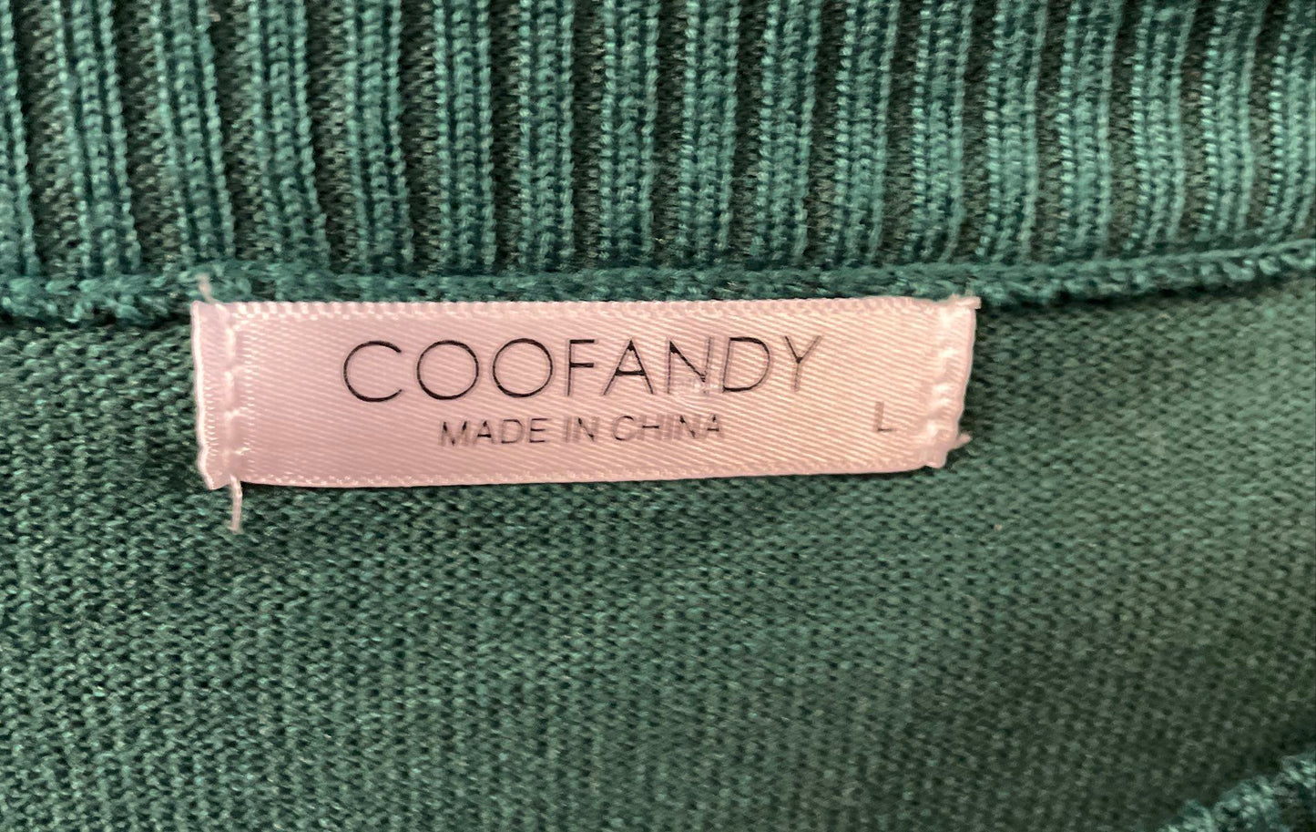 Coofandy Men's Green Crewneck Sweater Ribbed Knit Polyester Pullover Sz L