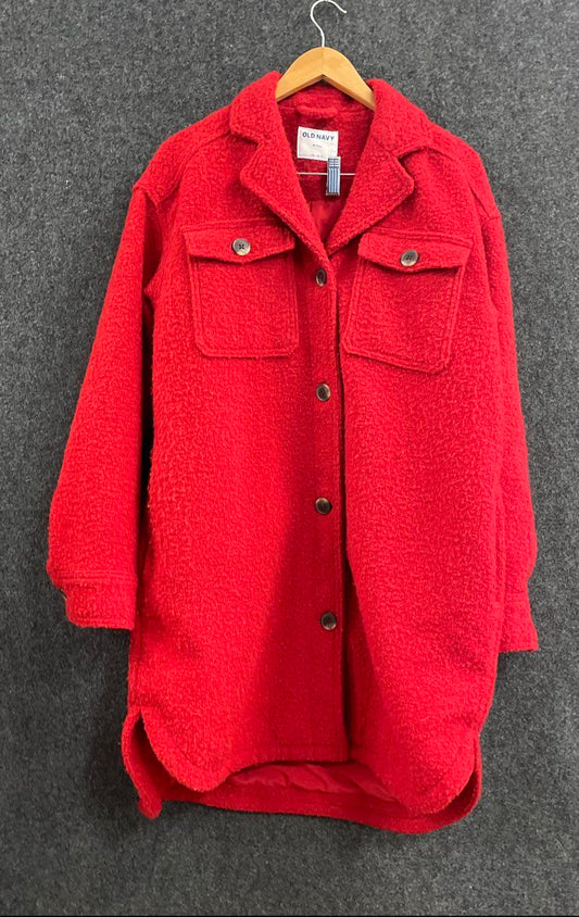 Old Navy Women's Red Textured Wool Blend Long Shacket Jacket Size M Tall