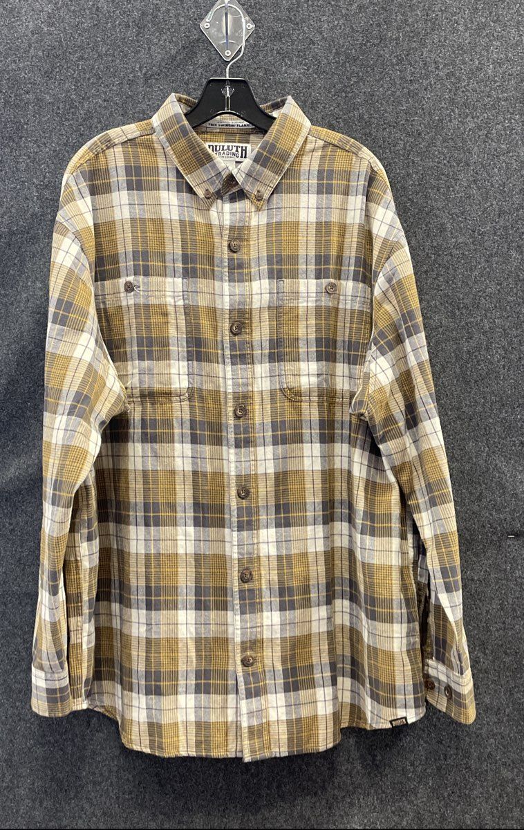 Duluth Trading Co Men's Yellow Plaid Free Swingin' Flannel Shirt XL Relaxed