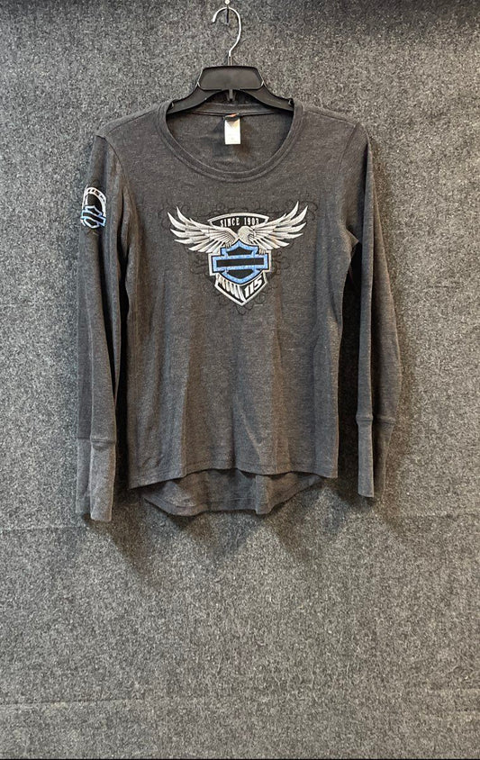 Harley-Davidson Women's Gray 115th Anniversary Thermal Waffle Shirt Sz XL