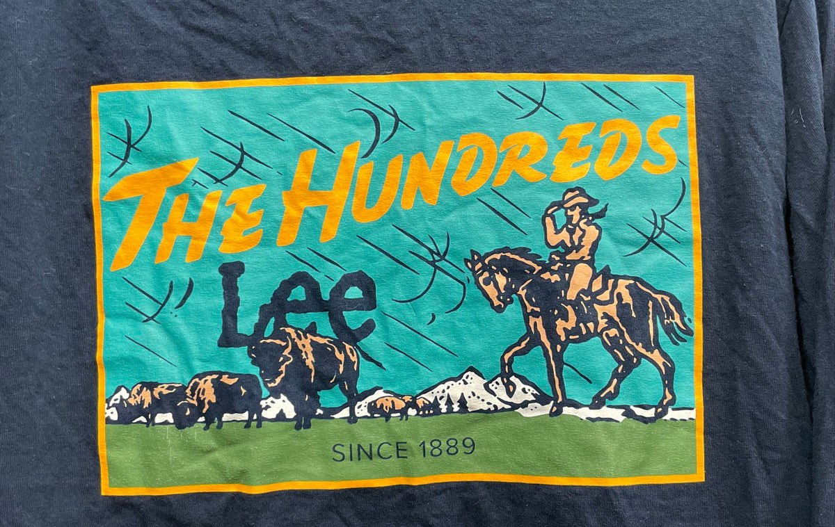 The Hundreds x Lee Men's Navy Graphic Long Sleeve T-Shirt Cowboy Buffalo Sz M