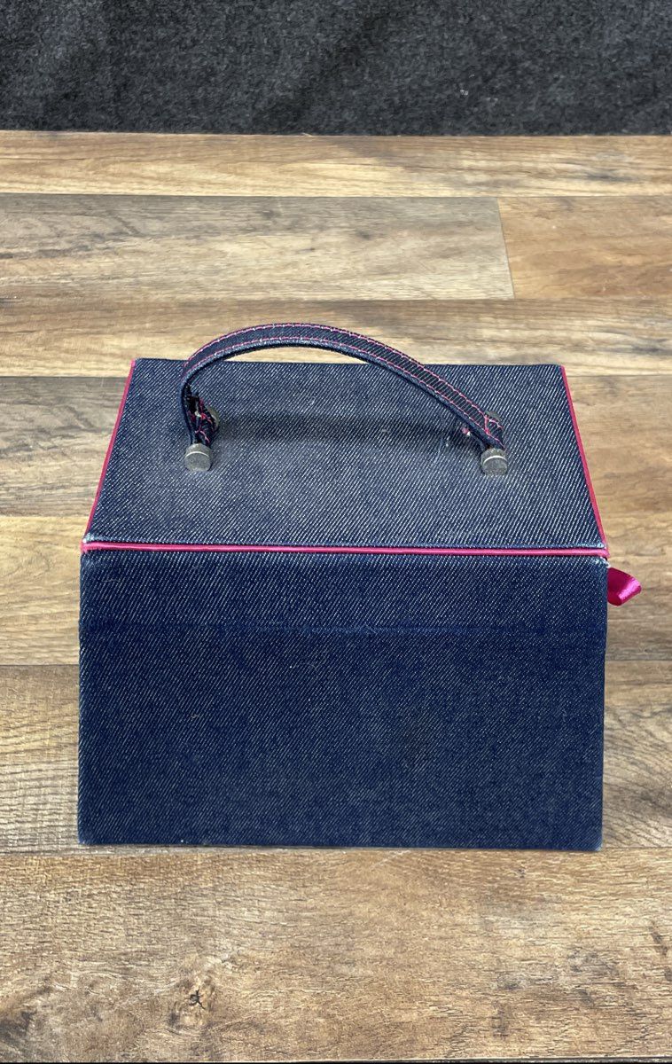 Vintage Victoria's Secret Denim Jewelry Box Travel Case Organizer Blue Pink Y2K