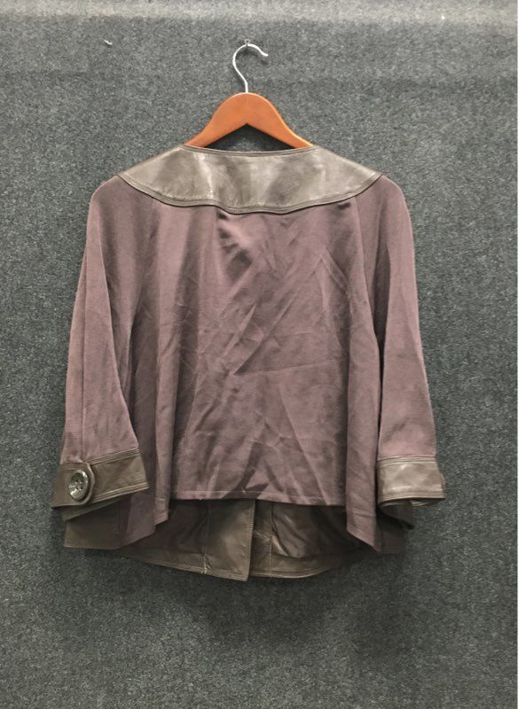 Nygard Collection Women's Brown Cropped Leather Knit Large Button Jacket Sz 2X