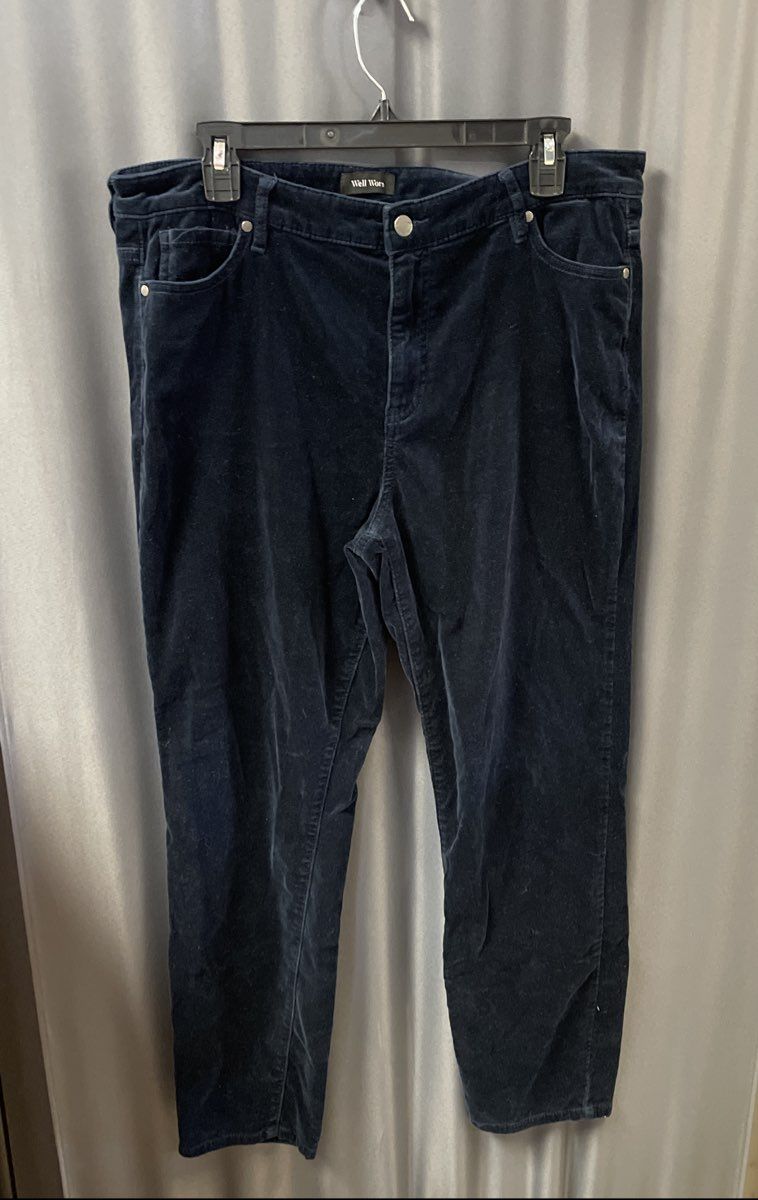 Well Worn Women's Navy Blue Velvety Stretch Cotton 5-Pocket Pants Sz 14/34