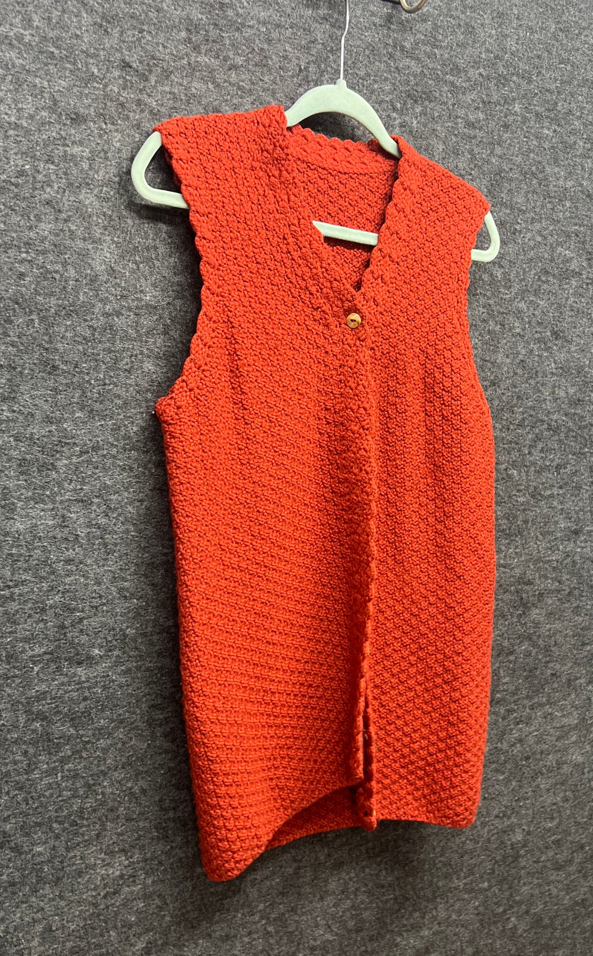 Women's Red Knitted Button Front Textured Vest Waistcoat M