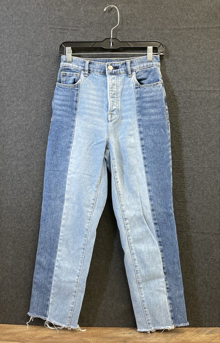 PacSun Women's Two Toned High Rise Straight Jeans Patchwork Raw Hem Sz 25