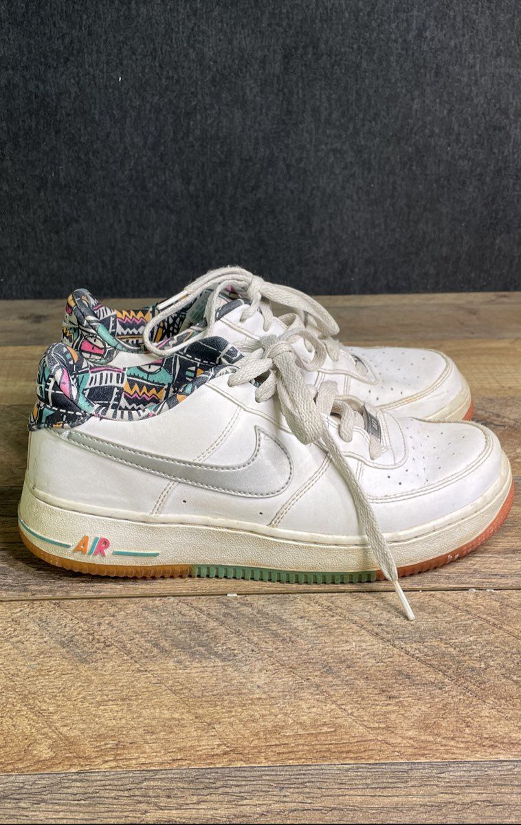 Nike Air Force 1 Low GS White Metallic Silver Multi-Color Youth Sneakers Size 6Y