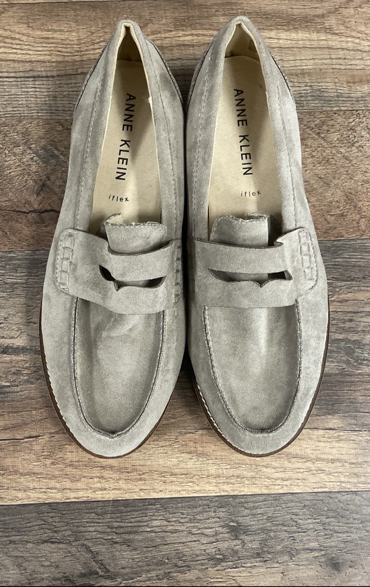 Anne Klein Everly Grey Fabric Suede Penny Loafers Women's Size 9.5W