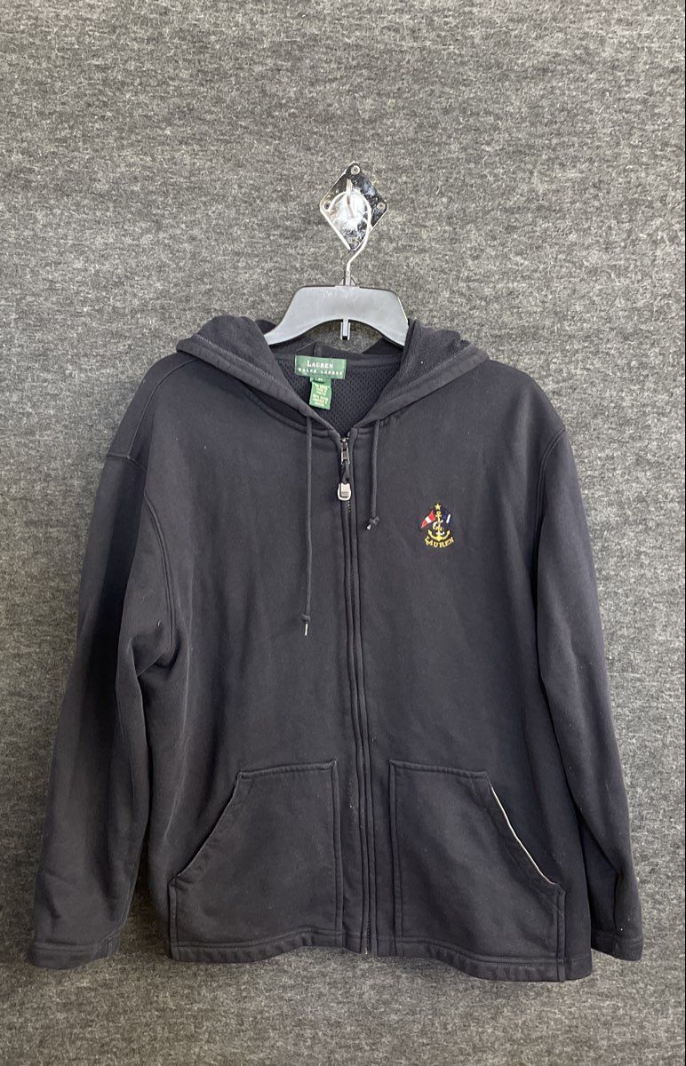 Lauren Ralph Lauren Women's Black Anchor Crest Full Zip Hoodie Jacket Sz M