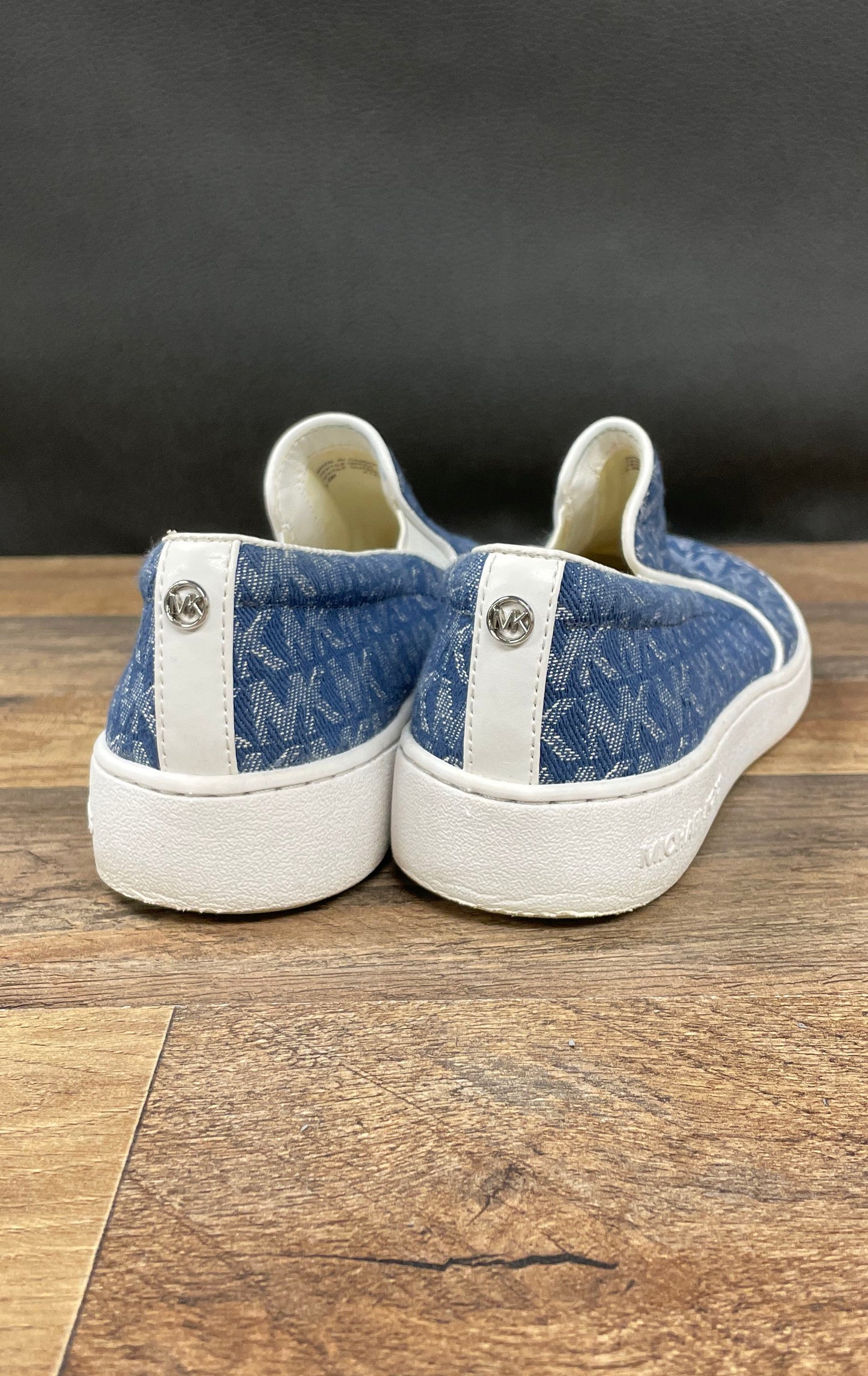 Michael Kors Keaton Denim Blue MK Logo Slip On Sneakers Loafers Size 6.5