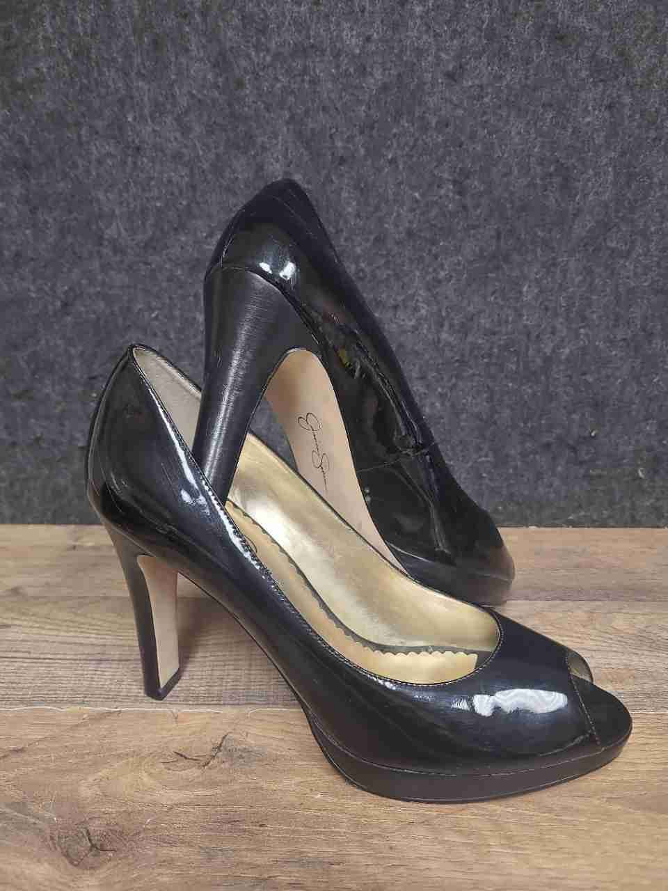 Jessica Simpson Black Patent Leather Platform Peep Toe Pumps Size 10B