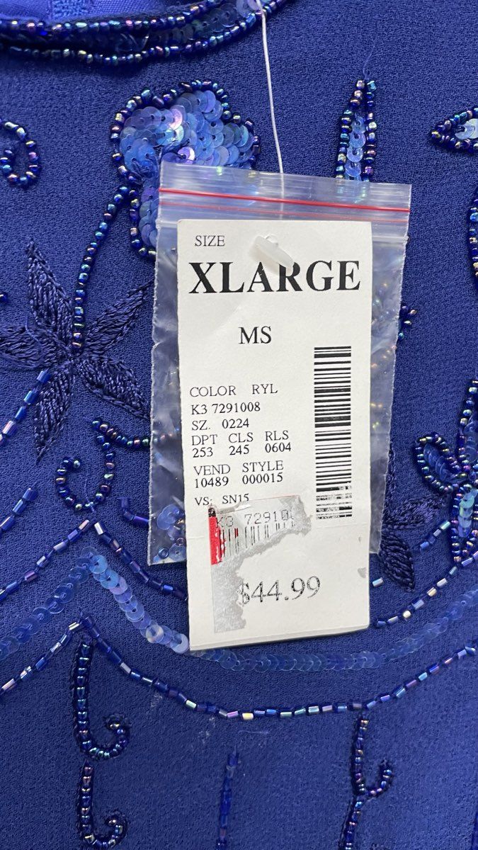 Vintage 90s Fashion Bug Women's Royal Blue Beaded Sequin Top Sz XL NWT