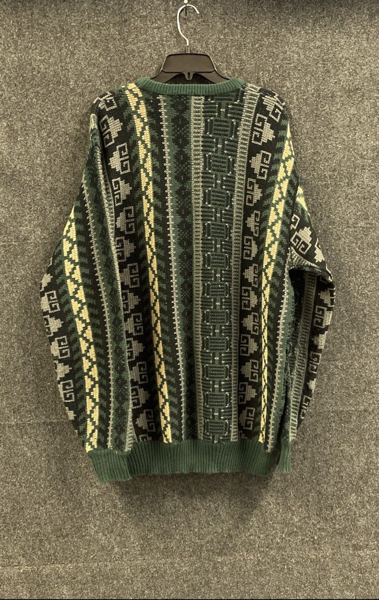 Vintage 90s S.W. Casuals Men's Green Geometric Acrylic Crewneck Sweater Sz LT