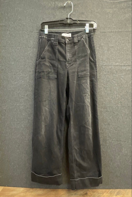 Vervet Los Angeles Women's Washed Black High Rise Wide Leg Utility Jeans Sz 26