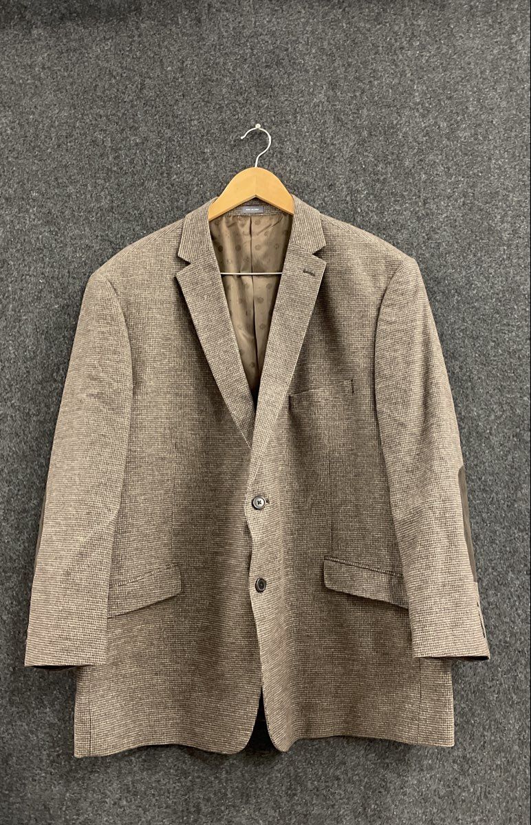 Madison Men's Brown Checkered Cotton Blazer Sport Coat Elbow Patches Sz 50R