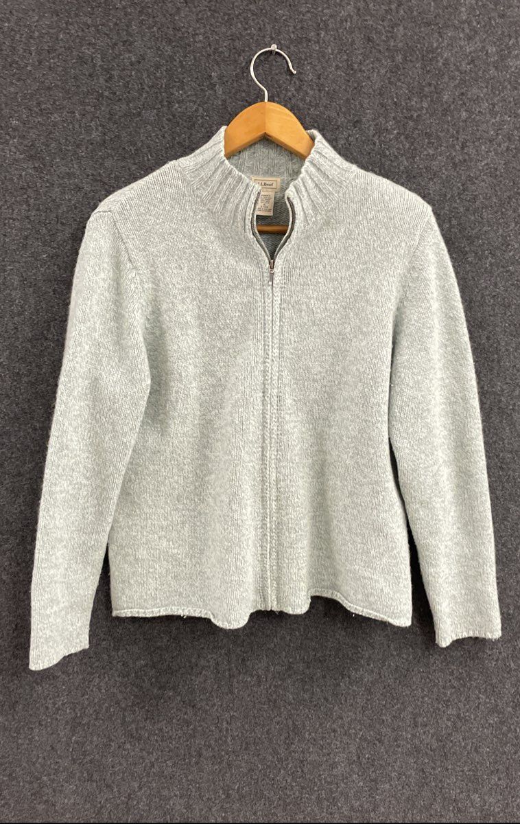 Vintage 90s L.L. Bean Women's Light Blue Lambswool Angora Full Zip Sweater XL