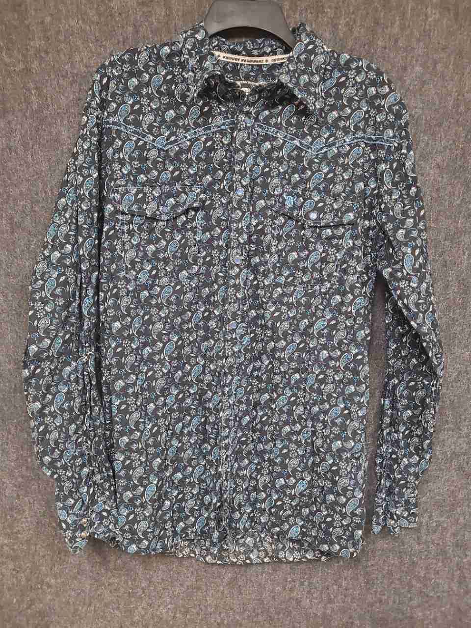 Cowboy Hardware Men's Black Blue Paisley Floral Western Snap Shirt Sz L