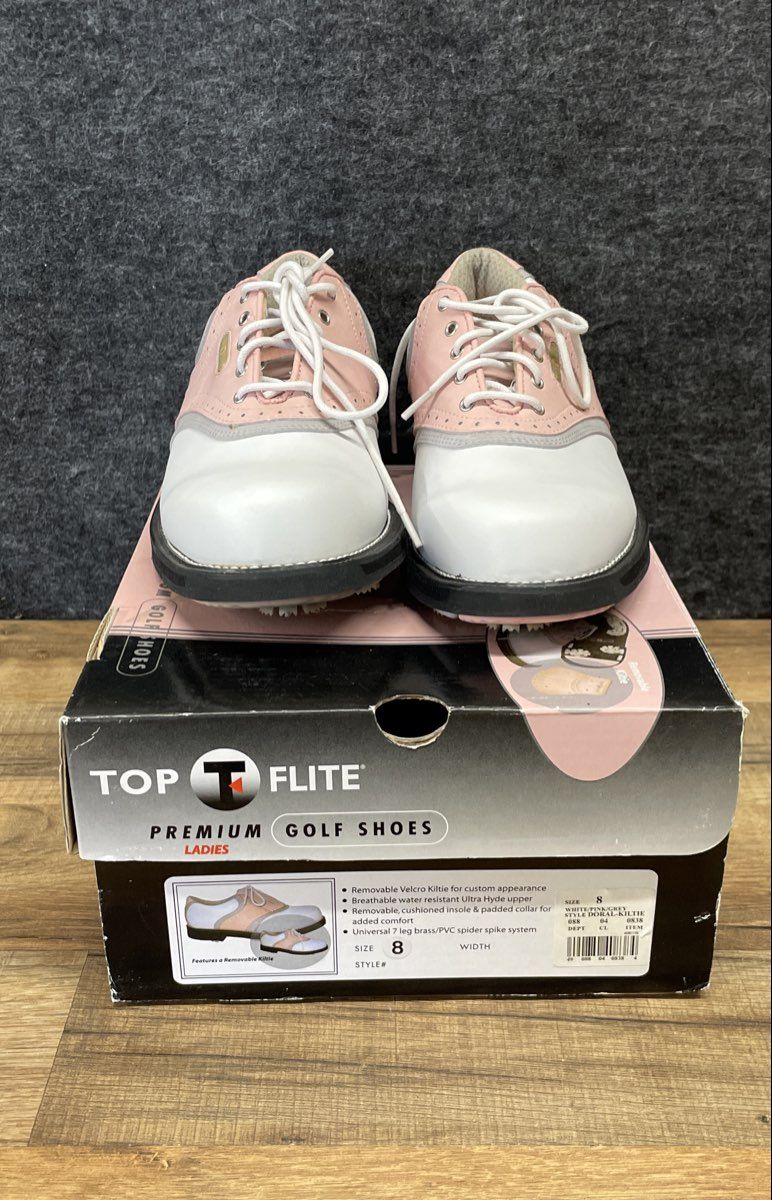 Top Flite Doral Kiltie White Pink Grey Ladies Golf Shoes Size 8
