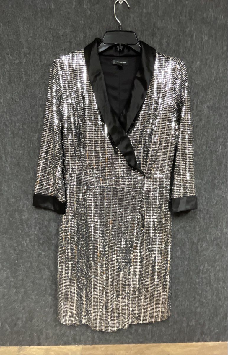INC International Concepts Women's Silver Sequined Blazer Wrap Dress Size Medium
