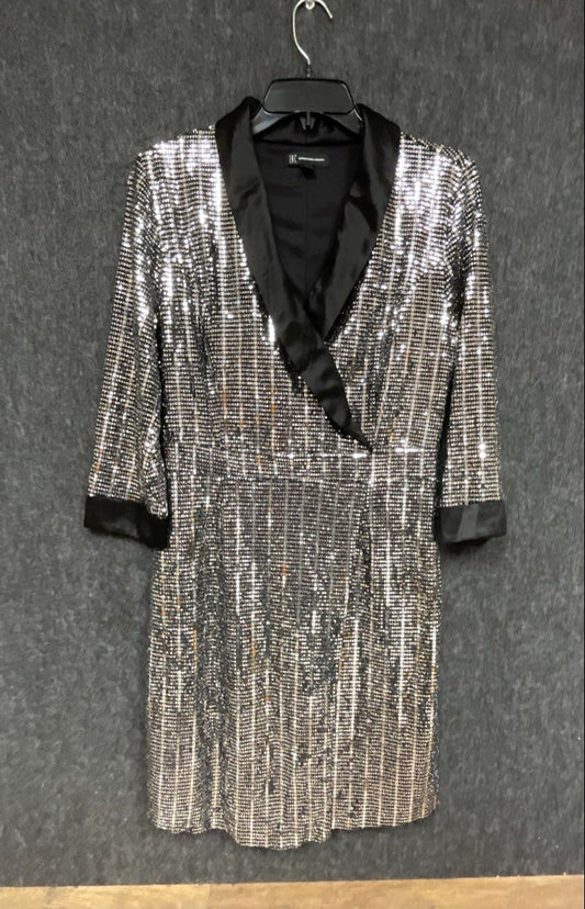 INC International Concepts Women's Silver Sequined Blazer Wrap Dress Size Medium