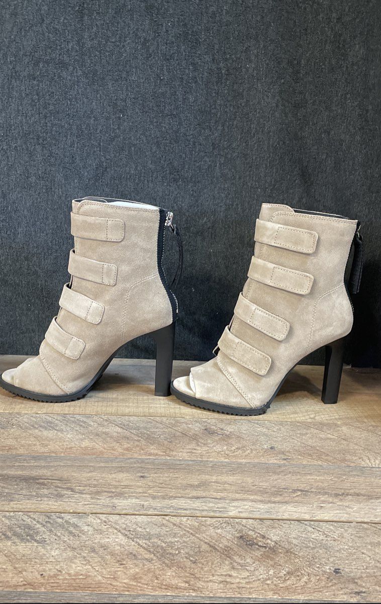 DKNY Beige Suede Open Toe High Heel Ankle Boots K3081801 Size 9M