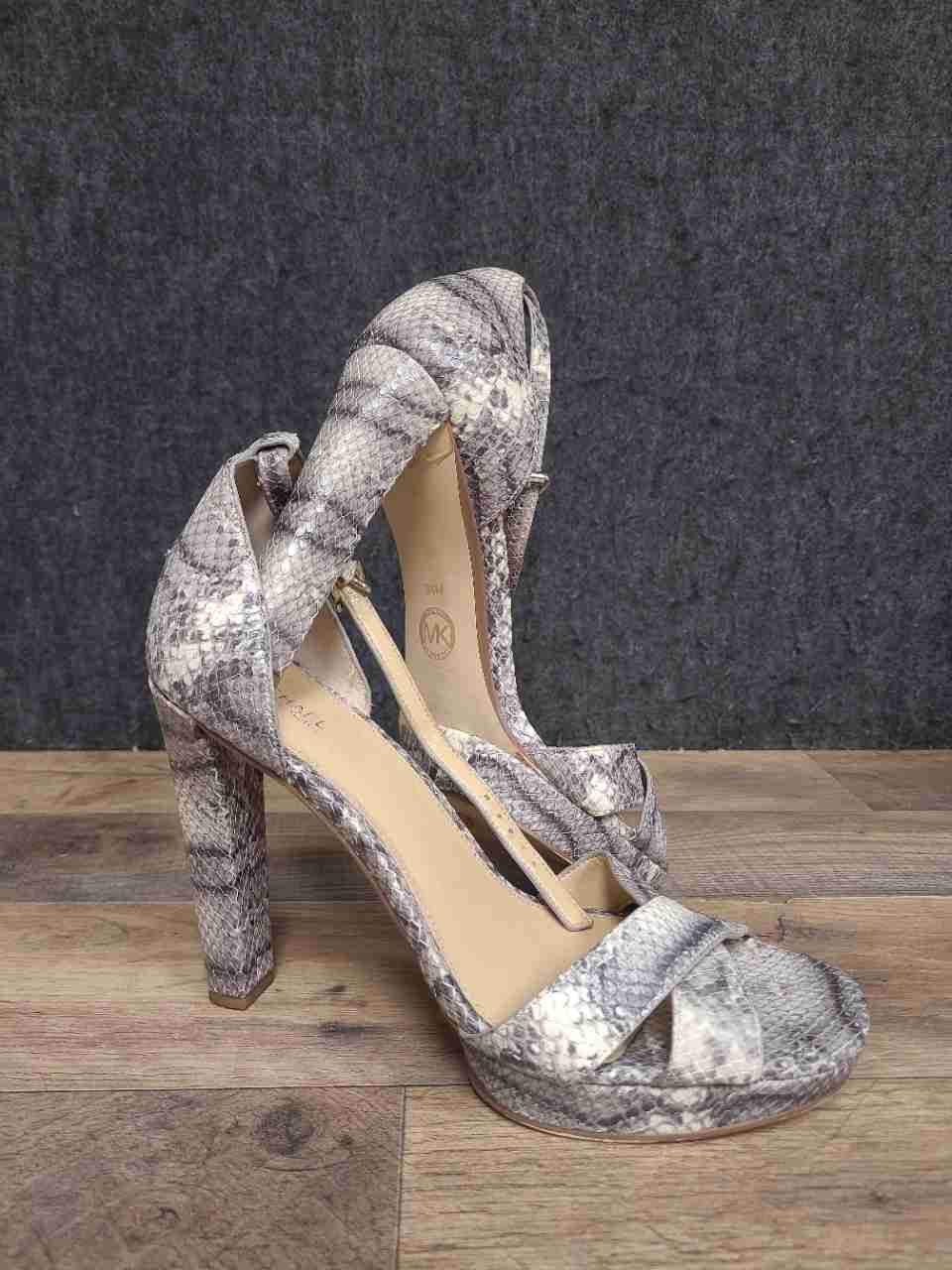 Michael Kors Grey Snakeskin Print Platform Ankle Strap Heel Sandals Size 9.5M
