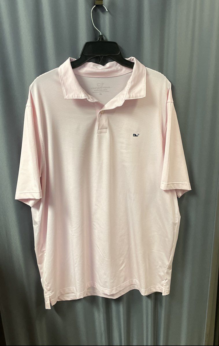 Vineyard Vines Men's Pink Edgartown Performance Polo Shirt Striped Sz XL
